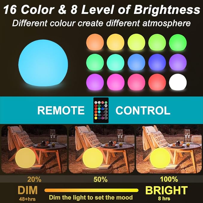 12 Inch Solar Glowing Ball Light Outdoor Solar Garden Globe Light w/Remote RGB Color Changing Waterproof Large LED Orb Lights Landscape Lighting Mood Lamp w/Ground Stake for Patio Yard Lawn Path