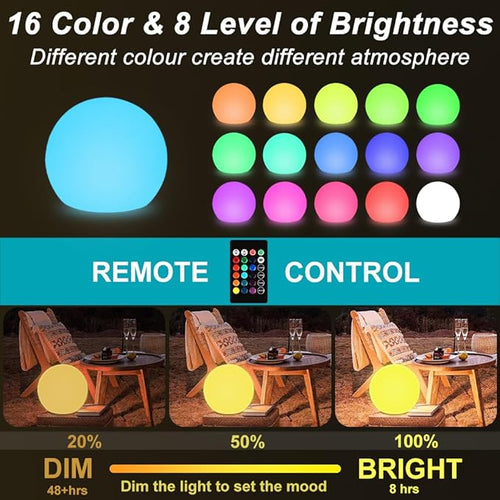 12 Inch Solar Glowing Ball Light Outdoor Solar Garden Globe Light w/Remote RGB Color Changing Waterproof Large LED Orb Lights Landscape Lighting Mood Lamp w/Ground Stake for Patio Yard Lawn Path