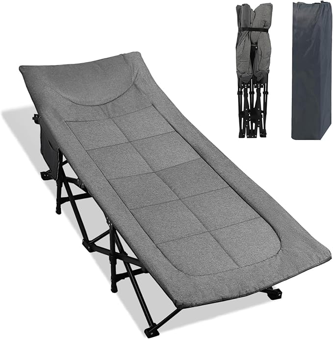Northroad Camping Cot for Adults with Cushion and Pillow Portable Folding Bed for Sleeping Lightweight Tent cot with Carry Bag Supports 450 lbs (Grey)