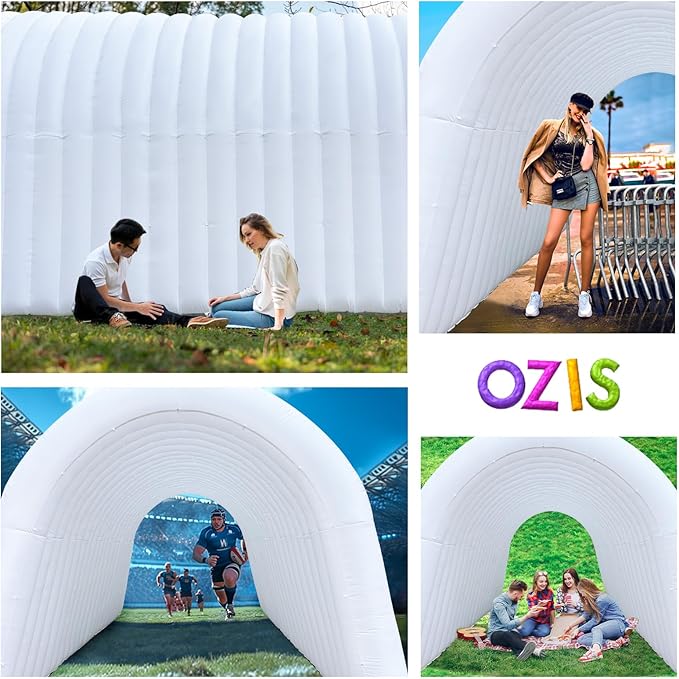 OZIS 24FT Inflatable Tunnel Sports Entrance with Installed Blower Inflatable Tunnel Tent for Business Advertising Event Exhibition PromotionStreetShopSupermarketSchool(White 24x10x10Ft)