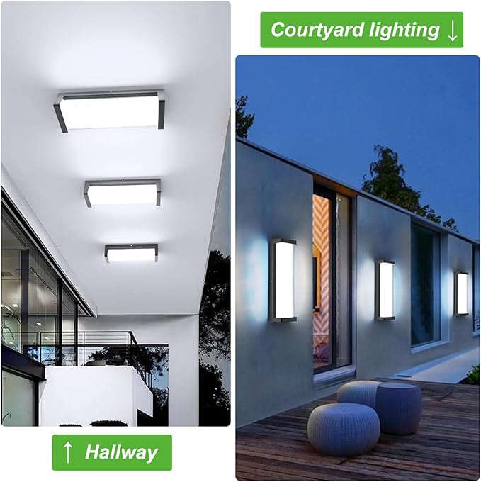 10%-100% Dimming LED Modern Outdoor Wall Light 2 Packs 16in 6000K Dimmable Porch &amp Patio Wall Light FixtureBlack Aluminum&ampDual PC Wall Lights for Garage Living Room Courtyard House(2Packs 60