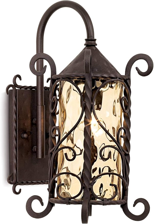 John Timberland Casa Seville Rustic Outdoor Wall Light Fixture Dark Walnut Twists 18 1/2 Champagne Hammered Glass for Exterior House Porch Patio Outside Deck Garage Yard Front Door Garden Home