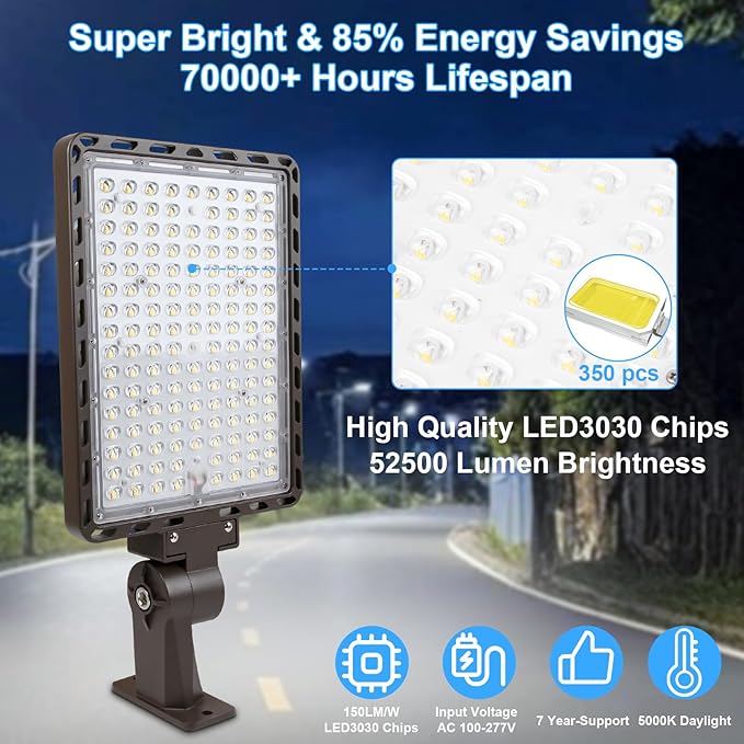 350W LED Parking Lot Light Outdoor:Arm Mount 52500LM Super Bright Dusk to Dawn LED Shoebox Lighting Commercial 5000K 100-277V IP65 Waterproof Wall Floodlights for ParkStadiumBarnYard