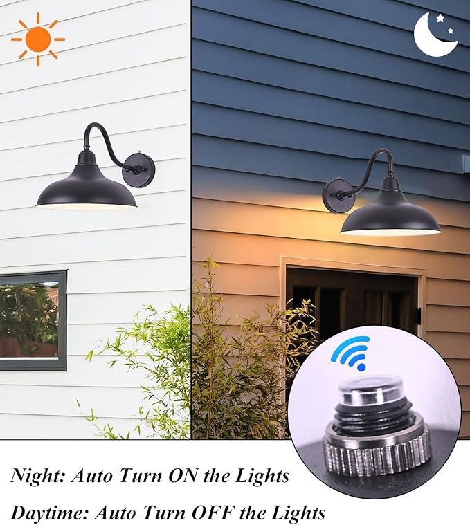 Outdoor Gooseneck Barn Light 12 Inch Dusk to Dawn Exterior Barn Lights Farmhouse Black Exterior Lights Fixture Wall Mount Outdoor Wall Sconce for Garage Porch Patio