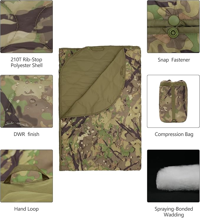 Poncho Liner Military Outdoor Camping Blanket for Travel Beach Grass Picnic Car Emergency Outdoor Survival