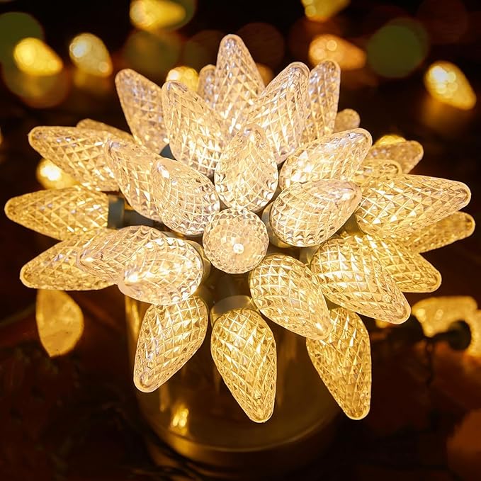 Brightown C9 LED Christmas String Lights 66ft 100 LED Waterproof Strawberry String Lights Plug-in Extendable Green Wire Lights String for Outdoor Indoor Outside Patio Wedding Party Decoration