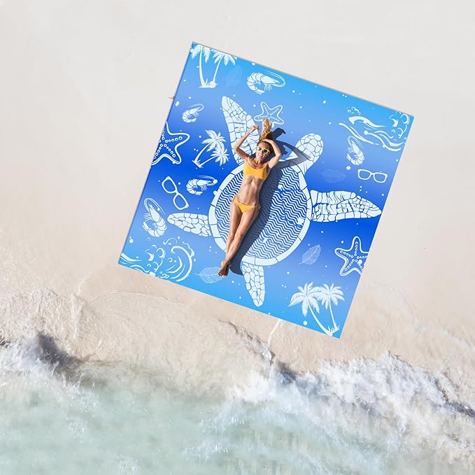 Beach Blanket Sandproof Waterproof 79 X 79 Oversized Outdoor Picnic Blanket Large Sand Free Beach Mat Lightweight Foldable Mat for Travel Camping Festival (Sea Translucent Turtle)