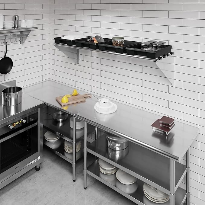 AmGood 18 in. x 60 in. NSF Stainless Steel Tubular Wall Shelf | Heavy-Duty Metal Shelving for Appliances &amp Equipment | Ideal for Kitchen Restaurant Garage Laundry Utility Room