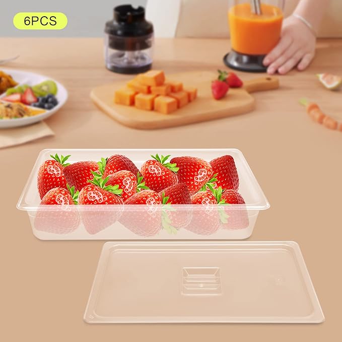 6 Pack Food Pans with Lids Full Size 4 Inch Deep Commercial Food Storage Containers Clear Polycarbonate (PC) Durable for Restaurants Catering Buffet (20.7x12.7x4 Inch)