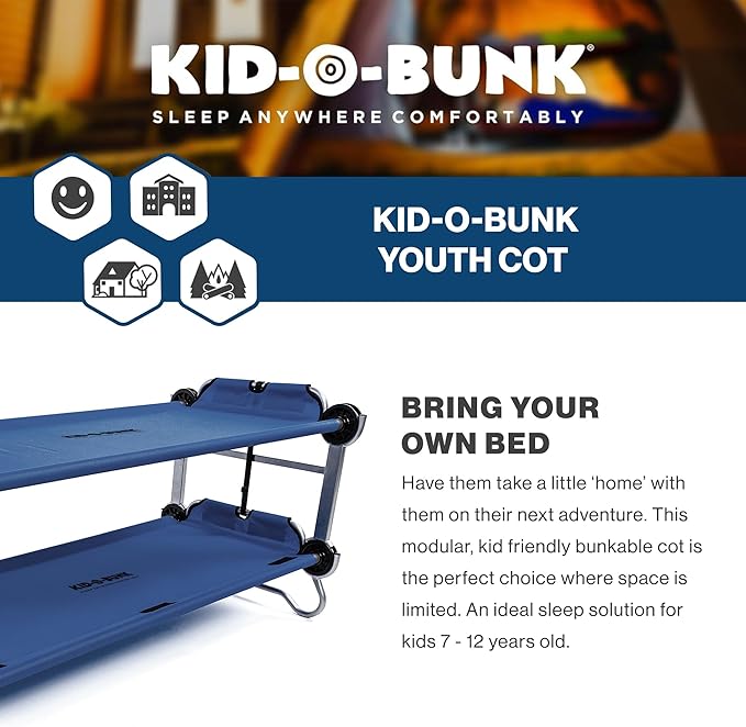 Disc-O-Bed Youth Double Cot Kid-O-Bunk Modular for Bunk Beds Dual Cots or Bench with 2 Carry Bags for Portable Transport
