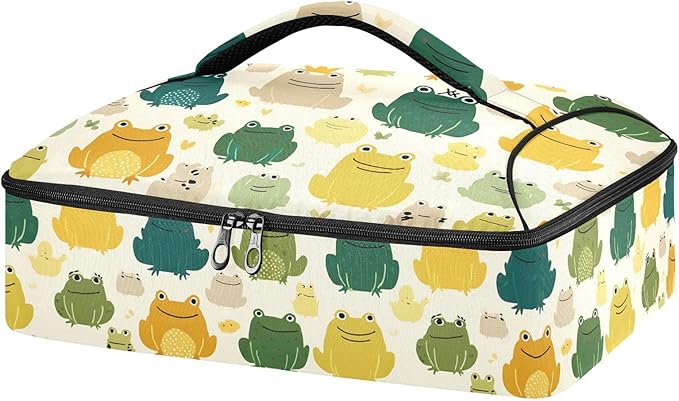 Casserole Carrier Cute Cartoon Frog PatternInsulated Casserole Carrier for Hot or Cold Food Thermal Lunch Tote for Potluck Parties Picnic Beach Fits 9 x 13 Inches Baking Dish