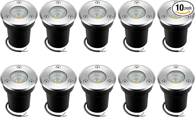 Junview 10Pack Landscape Lights - 6W LED Well Lights 12V-24V IP67 Waterproof Low Voltage Landscape Lighting for Driveway Deck Steps Garden (Warm White)