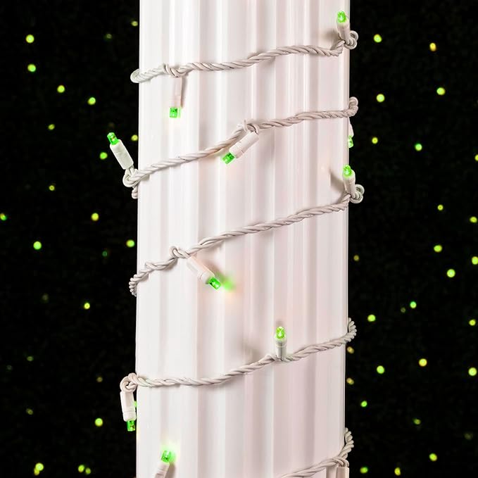 Novelty Lights 34ft Christmas String Lights 100 Green LED Bulbs on White Wire 4 Spacing Connectable Indoor Outdoor Commercial Grade Lighting for Holidays Patio Weddings