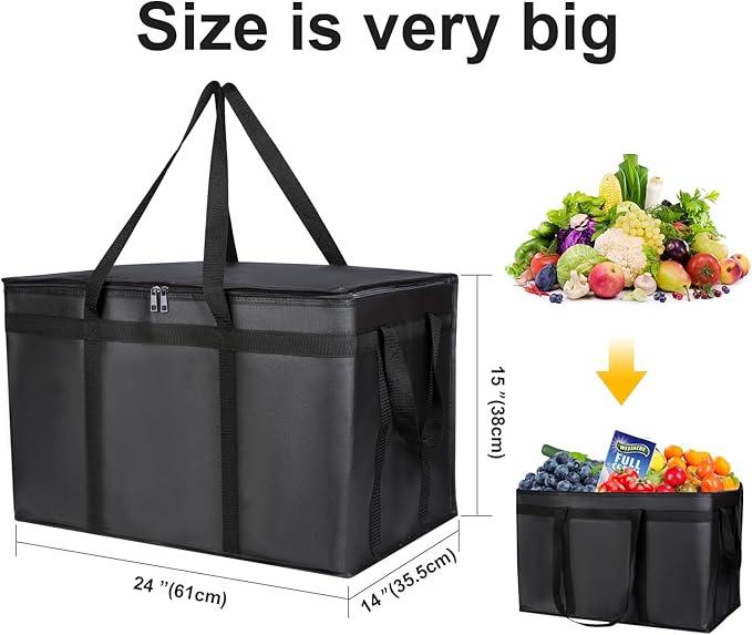 musbus 10 PACK Extra large XXXL Insulated Food Delivery Bag Cooler Bags Keep Food Warm Therma Catering Bag for doordash 22x14x13 Cooler Bags Therma Shopper hot XXXL warming Pizza Black