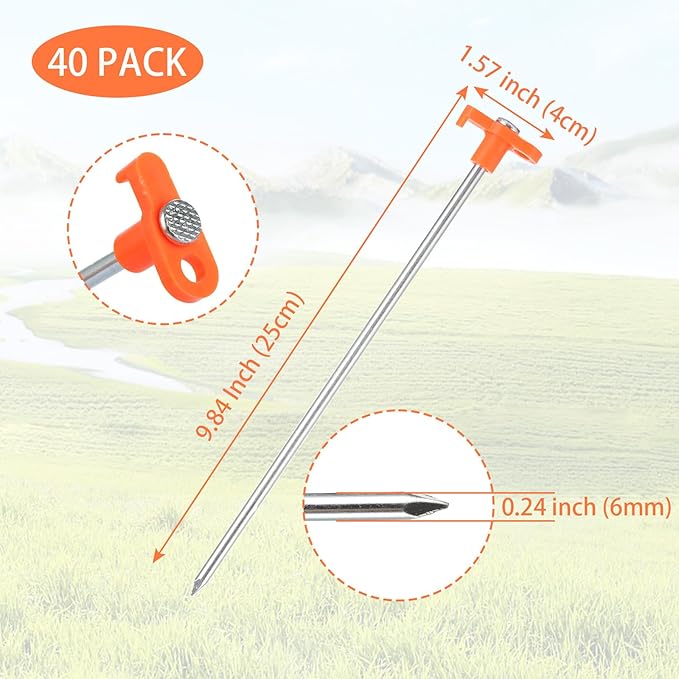 APACALI 40 PCS Metal Tent Stakes Heavy Duty 10 Inch Yard Stakes Non-Rust Metal Tent Pegs Ground Stakes Tent Spikes Camping Accessories for Camping Patio Garden Canopies Grassland Outdoor