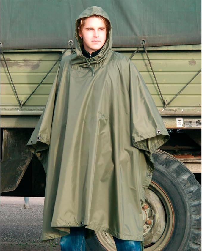Mil-Tec Adult Ripstop Wet Weather Lightweight Waterproof Multi-Use Rain Poncho with Hood - Use as Bivouac Sack Shelter Tent
