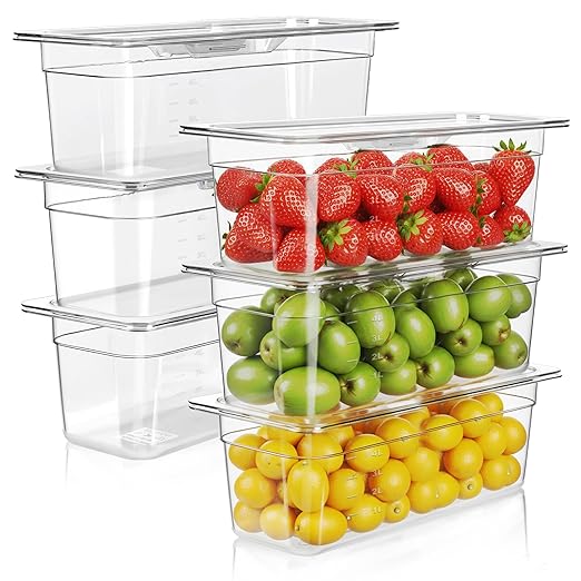 West Bay 6-Pack 1/3 Size 6''Deep NSF Polycarbonate Food Pans with Lids Clear Commercial Hotel Pans Food Storage Containers for Restaurant Food Prep Buffet Salad Bar Home Kitchen &amp Catering