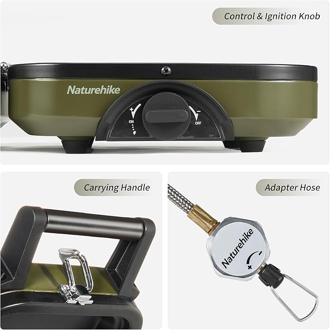 Naturehike 2 Burner Folding Camping Stove with Griddle Portable Camp Isobutane Gas Stove with 16000 BTU Adjustable Burners &amp Piezo Ignition