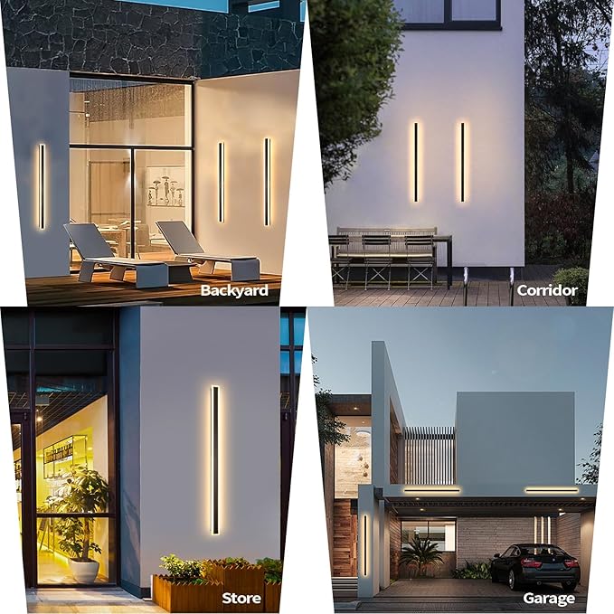 Modern Outdoor Lights 59 Inch Outdoor Wall Light 3000K Outdoor Lighting IP65 Waterproof Black LED Long Exterior Wall Sconce for House Garage Porch Patio
