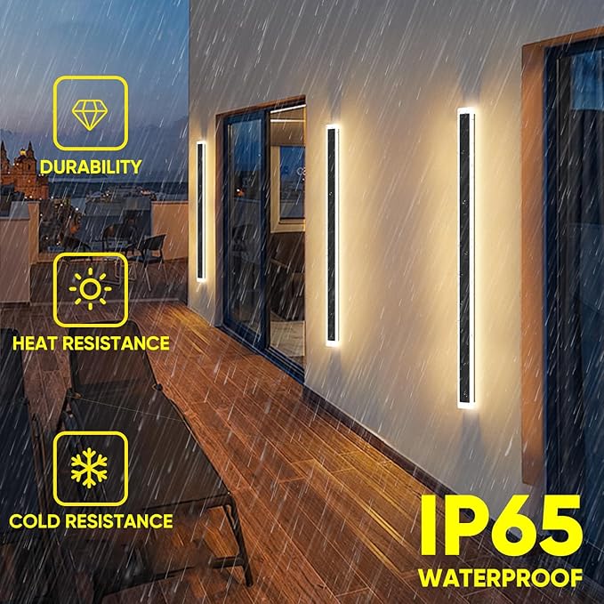 2-Pack Outdoor Wall Lights 47.2inch Long Wall Sconce Modern Porch Light Black Exterior Sconce Light Fixture IP65 Waterproof Outside Lights for Patio House Garage Porch (3000k)