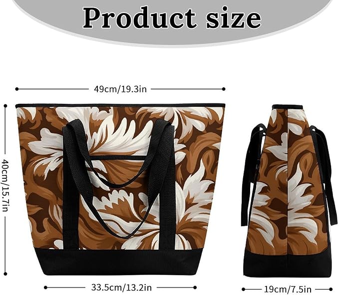 Insulated Shopping BagLarge Reusable Cooler Bags Brown And White Pattern Printed Foldable Shopping BagTravel Waterproof Shoulder Bag