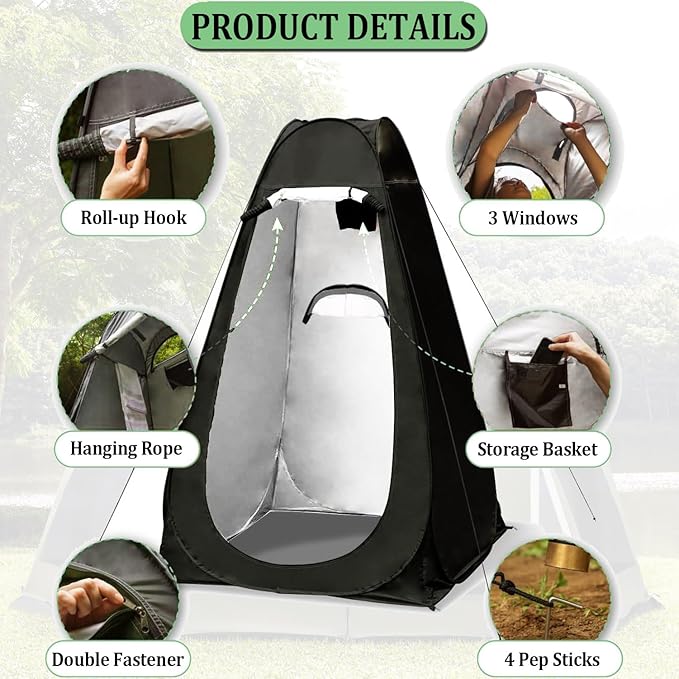 Taeku Pop Up Shower Tent Large Privacy Dressing Room Portable Sun Shade Canopy Outdoor Rain Shelters for Outdoor Shower Toilet and Changing Room (Black)