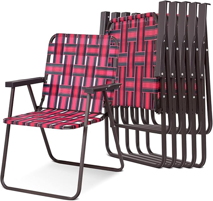S AFSTAR Beach Chair Set of 6 Portable Folding Chairs with Stable Steel Frame &amp Comfort Armrest Load Bearing Up to 265 LBS Lightweight Lawn Chairs 6 PCS Camping Chairs for Outside Outdoor (Red