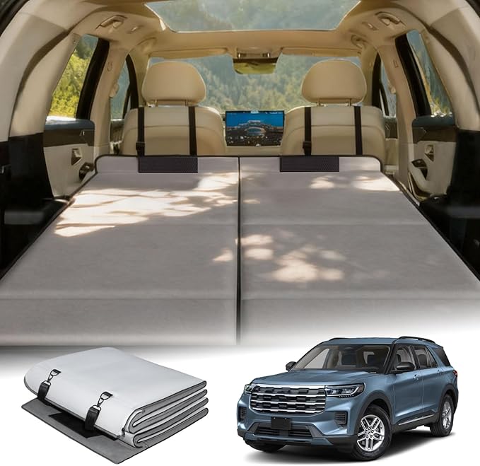 Car Bed for 2025-2026 Ford Explorer Foldable Non-Inflatable Memory Foam Camping Mattress Thickened Portable Trunk Sleeping Pad Air Mattress Upgrade for Camping &amp Travel Essentials With Storage