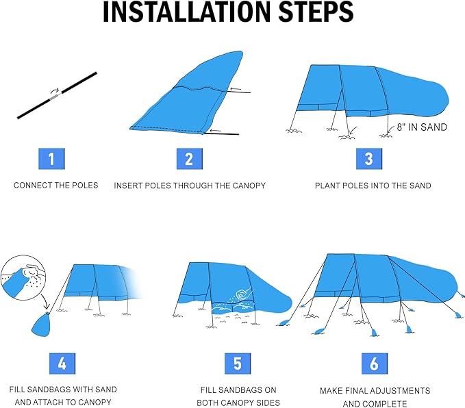 Beach Shade 200 Sq. Ft Beach Canopy for 4-8 People Portable Sun Shelter with UV Protection Lightweight &amp Easy Setup for Family Outdoor Activities (Blue)
