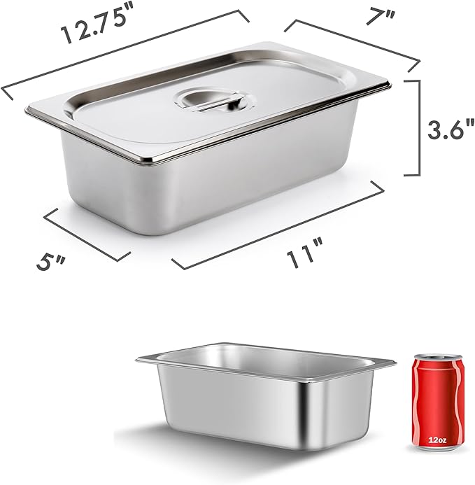 Kingrol 2 Pack 1/3 Size Hotel Pans with Lids 3-5/8 Depth 22 Gauge Steam Table Pan Stainless Steel Counter pan Food Service Pan for Kitchen