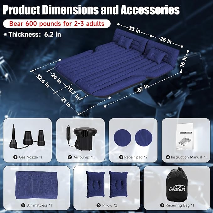 Inflatable SUV Air Mattress Bed Car Mattress for SUV Double-Sided Flocking Travel Camping Bed Car Air Mattress Car Sleeping Mattress Bed for Universal SUV with Air Pump &amp 2 Pillows