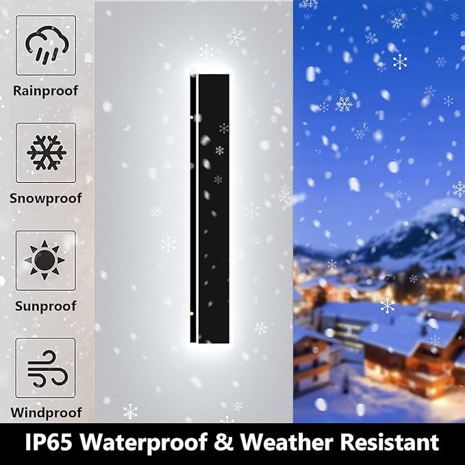 12in Modern Outdoor Wall Light IP65 Waterproof Outdoor Wall Sconce 3000K-6000K Dimmable LED Black Garage Lights Exterior Wall Lighting Anti-Rust Linear Long Outdoor Light