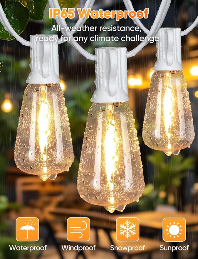 Brightever 120FT LED Outdoor String Lights with Remote Patio Lights Outdoor Waterproof with 38 Shatterproof Edison Bulbs Dimmable Outside Hanging Light for Birthday Party Christmas Decor White