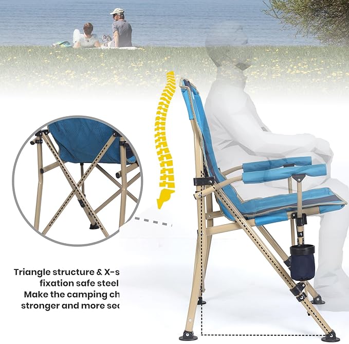 XGEAR Camping Chair with Padded Hard Armrest Sturdy Folding Camp Chair with Cup Holder Storage Pockets Carry Bag Included Support to 400 lbs