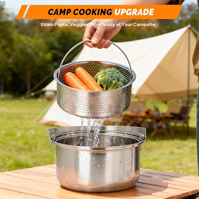 Bonnlo Camping Cookware Set Lightweight Stainless Steel Nesting Cooking Mess Kit with Carrying Bag for 4-6 Campfire CookingCamp Kitchen Outdoor