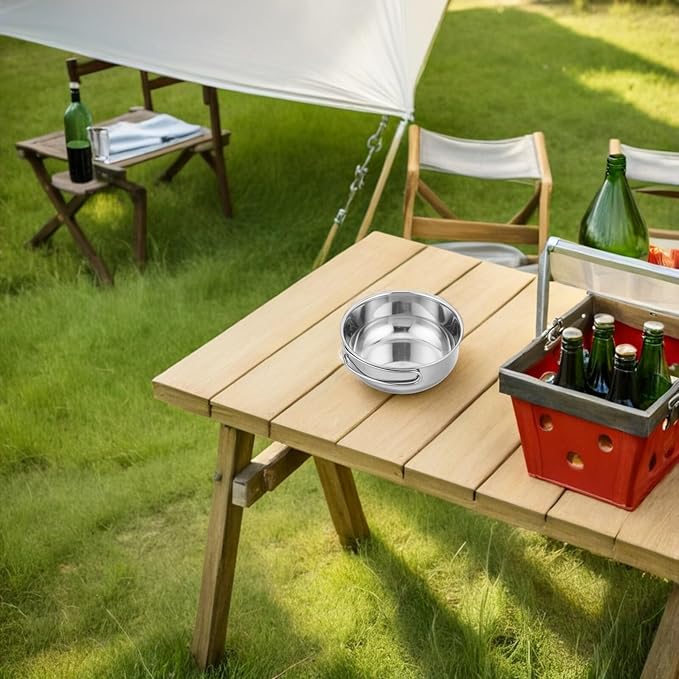 Stainless Steel Camping Bowls Set with Foldable Handles 650ml Large Bowl Portable Outdoor Picnic and Hiking Cookware for Backpacking and Camping