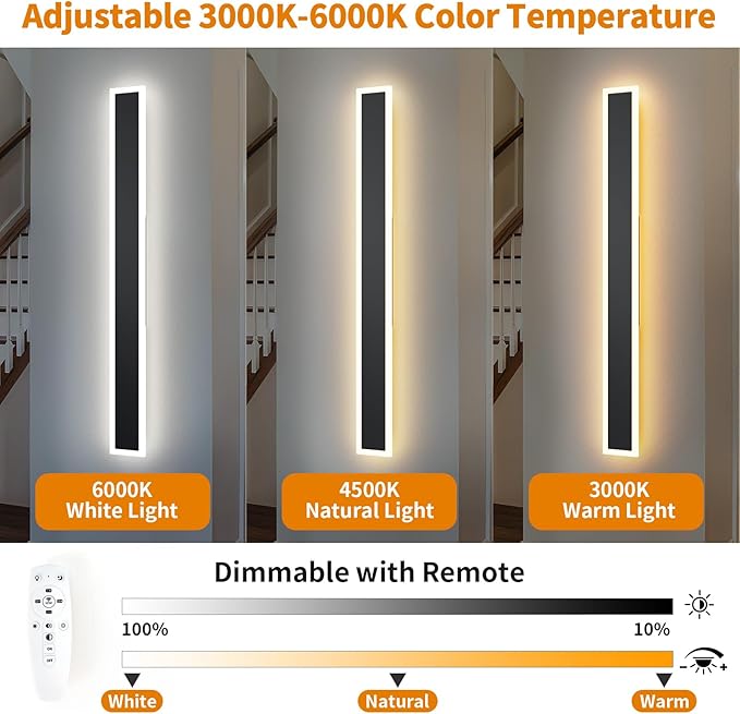 2 Pcs Modern Outdoor Wall Lights 39.4inch Dimmable 3000K-6000K with Remote Control Waterproof IP65 Exterior Long Wall Sconce for House Garage Patio