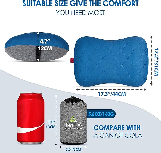 Hikenture Camping Pillow with Removable Cover - Ultralight Inflatable Pillow for Neck Lumbar Support - Upgrade Backpacking Pillow - Washable Travel Air Pillows for Camping Hiking Backpacking