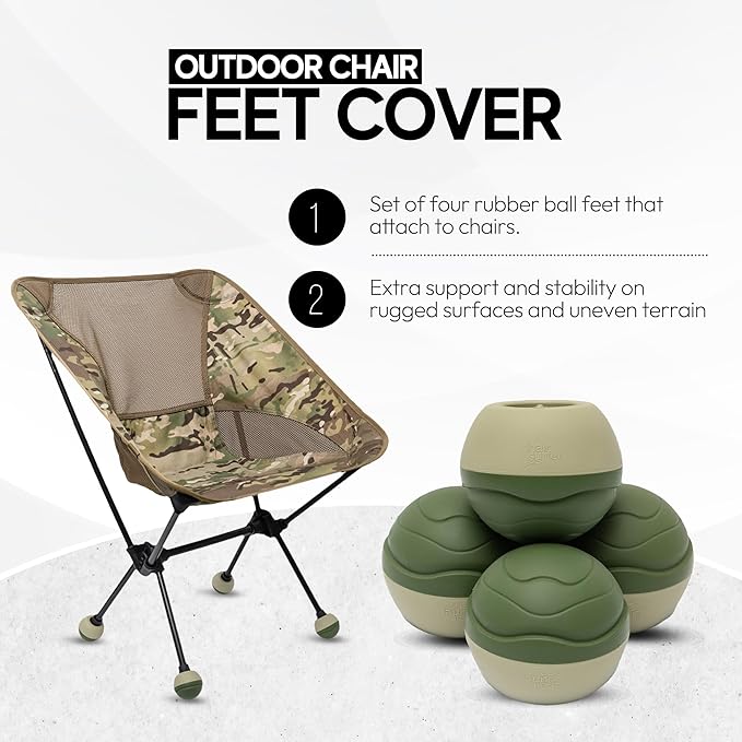 Stabilizing Rubber Ball Feet for Helinox Camping Chair - Durable Outdoor Chair Leg Cap Help Stability on Rugged and Uneven Surfaces (Olive &amp Khaki 55mm)