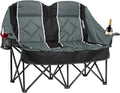 Oversized USLCamping Chair - 2 Person Portable Folding Outdoor Loveseat Heavy Duty Lawn Chairs for Adults with Padded Cushion &amp Dual Cup Holders Supports 660LBS for CampingSportsPicnic (Grey)