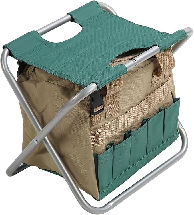 Folding Backpack Stool Multifunctional 600D Oxford Tool Bag with Detachable Seat for Gardening Fishing and Outdoor Camping (Silver)