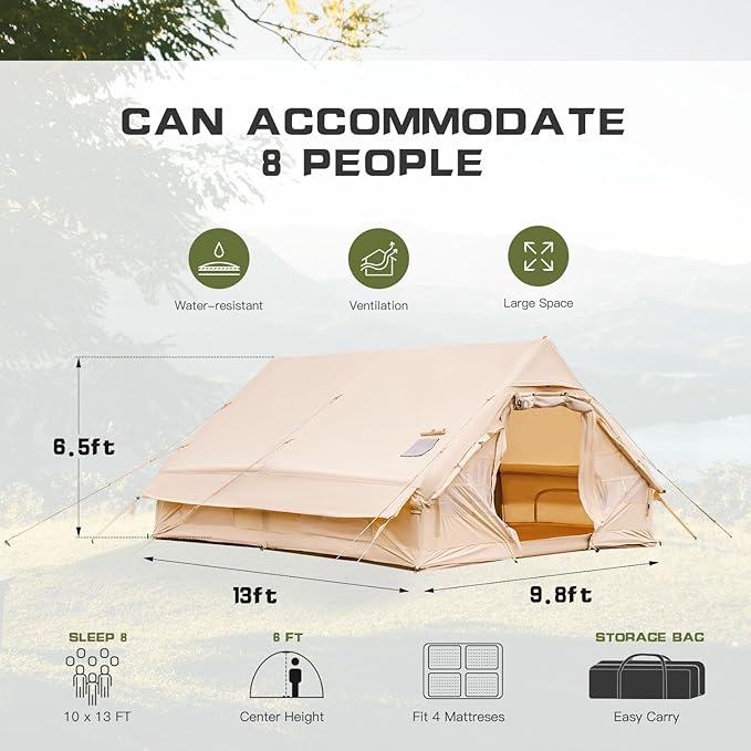EROMMY 4/6/8/12 Person Inflatable Tent with Skylight 4 Season Blow Up Tents with Hand Pump for Outdoor Camping &amp Hiking Easy Set-up Windproof Sunproof Waterproof