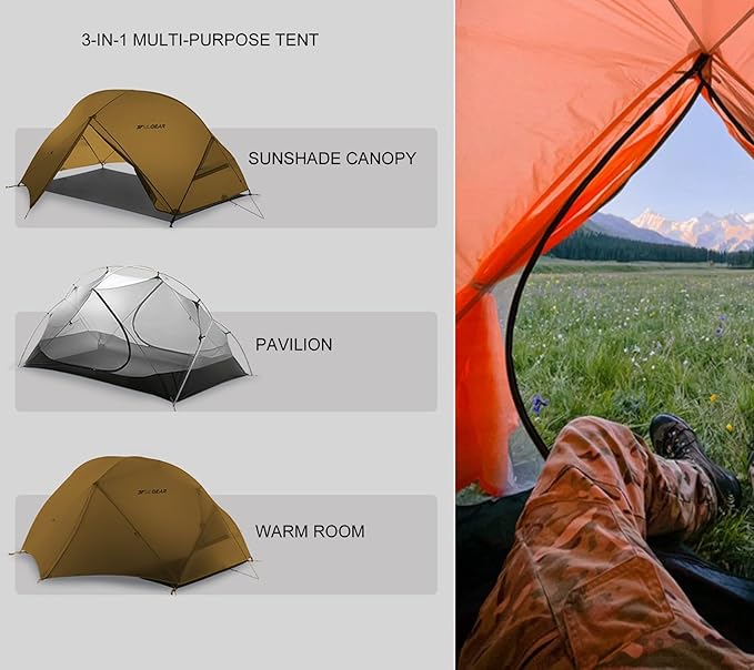 3F ULGEAR Floating Cloud 2 Tent Ultra Light 2 Person Camping Tent - Rainproof Lightweight 3/4 Season - Perfect for Backpacking and Outdoor Adventures