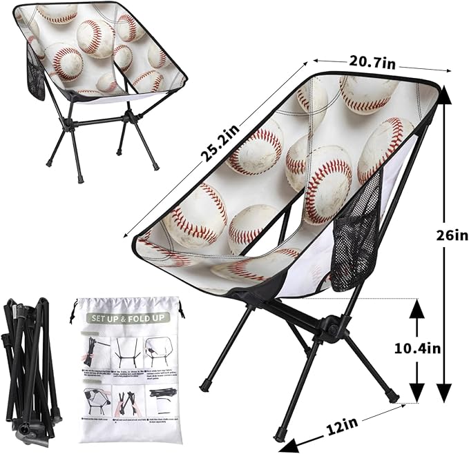 Honeybaby Folding Camping Chair Funny Baseball Sport Camping Chairs Lightweight Portable Chair Outdoor Foldable Chairs for Camping Travel Picnic Beach Hiking