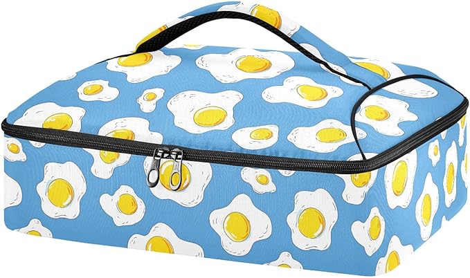 Casserole Carrier Yellow EggsInsulated Casserole Carrier for Hot or Cold Food Thermal Lunch Tote for Potluck Parties Picnic Beach Fits 9 x 13 Inches Baking Dish