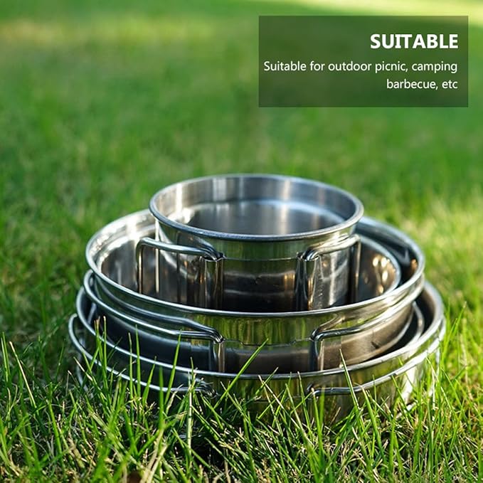 5pcs Stainless Steel Camping Mess Kit with Cup and Bowl Set Lightweight Outdoor Picnic Tableware for Hiking Fishing and Backpacking