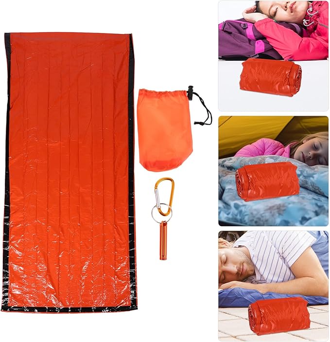 Alipis Lightweight Portable Thermal with Drawstring for Outdoor Camping Hiking Backpacking Orange Survival Sack with Storage Bag and Whistle Multipurpose Outdoor Gear
