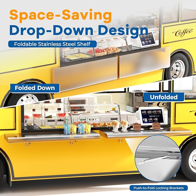 Stainless Steel Folding Shelf 36 x 12 for Food Truck Fold Down Concession Shelf for Serving
