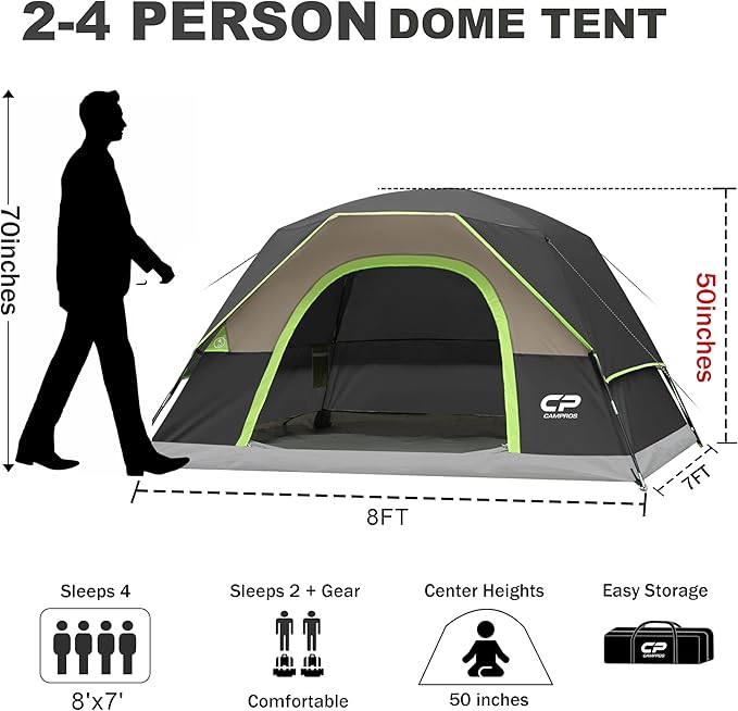 Tents for Camping 4 Person Tent Waterproof Windproof Double Layer Camping Tent Easy Setup Dome Tent with Large Mesh Windows &amp Wider Door for Outdoor Camping &amp Hiking
