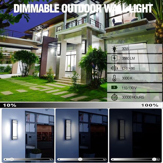 Sytmhoe 2Packs Outdoor LED Wall Lights16in 10-100% Dimming Modern Porch &amp Patio Lights Wall SconceBlack Square Exterior Wall Light FixtureSuitable for Living RoomGarageBathroom(Cool White 600